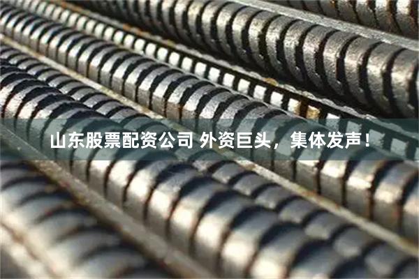 山东股票配资公司 外资巨头，集体发声！